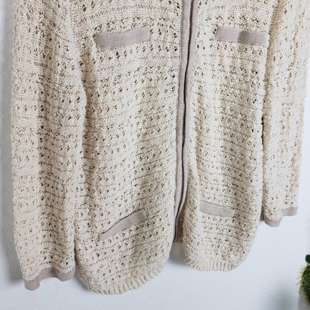 Ann Taylor Crochet Full Zip Cardigan Sweater Open Knit size XL Bohemian Preppy - Picture 12 of 12